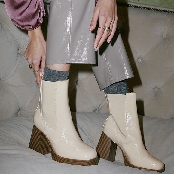 Circus by Sam Edelman Shoes - Circus NY Sam Edelman Stace Platform High Boots Pull-On Cream Vanilla Glossy 7.5